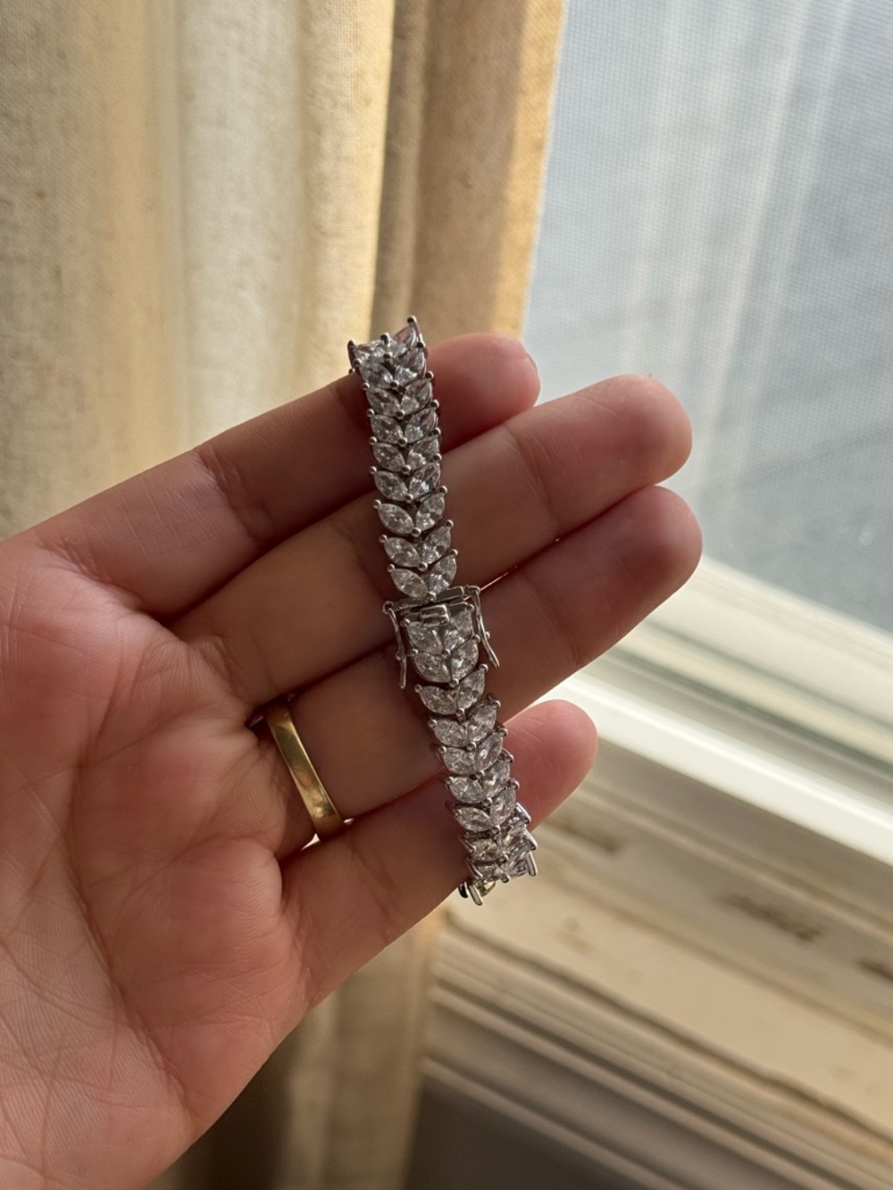 Silver Marquise Rhodium with Cubic Zirconia Tennis Bracelet - Picture 2 of 2